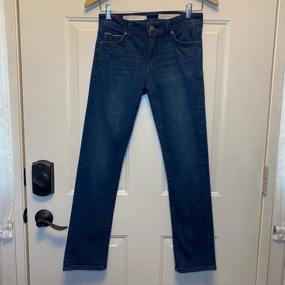Pilcro and the Letterpress Slim Straight Jeans Stretch Blue Denim Sz 26